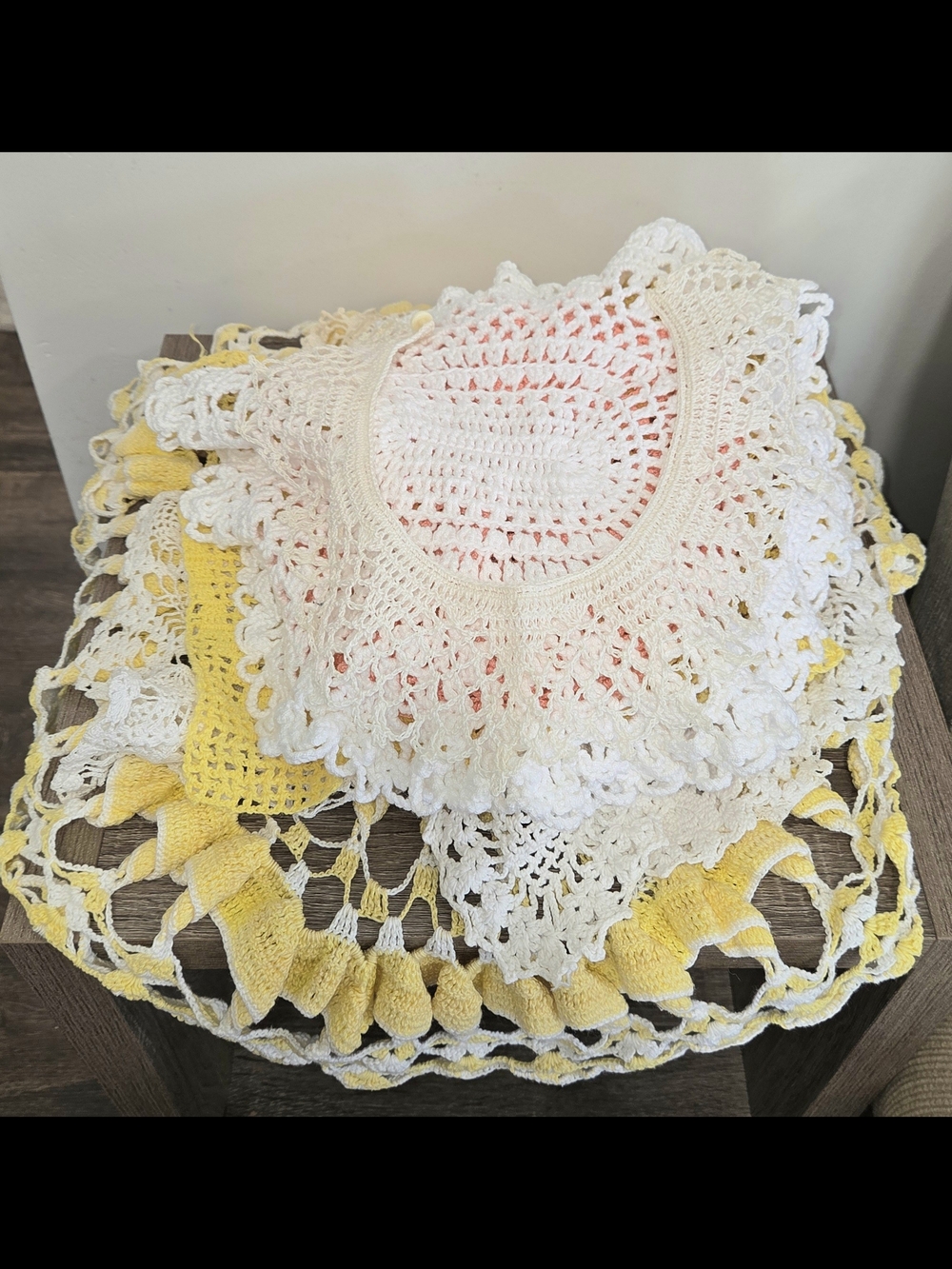 Vintage Doilies Crocheted Lot of 17+ Doily Crafts Unique Variety Colors SEE DESC